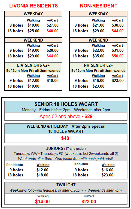 Whispering Willows Rates City of Livonia Golf Division